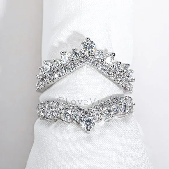 Elegant Diamond Moissanite Chevron Ring Band Enhancer - Picture 5 of 16